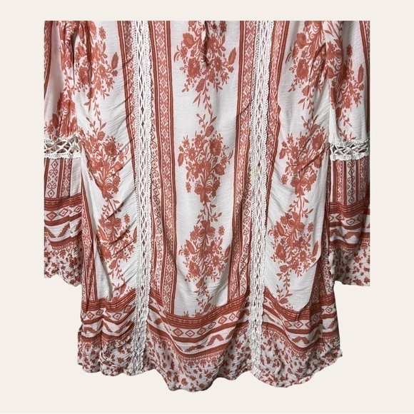 0891. ALTAR’D STATE LONG SLEEVE DRESS MINI LENGTH SIZE‎ SMALL ORANGE/WHITE - Picture 4 of 9